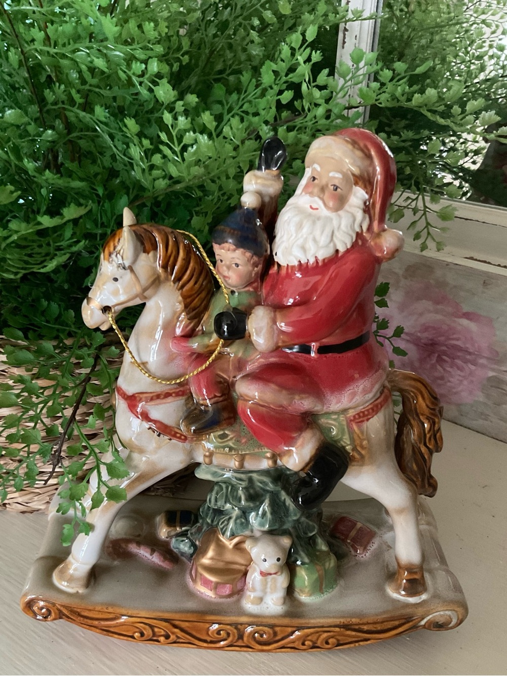 Santa on Horse Holiday Figurine - Red
